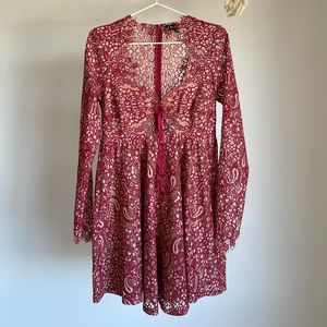 FOR LOVE AND LEMONS RED LACE BABYDOLL DRESS